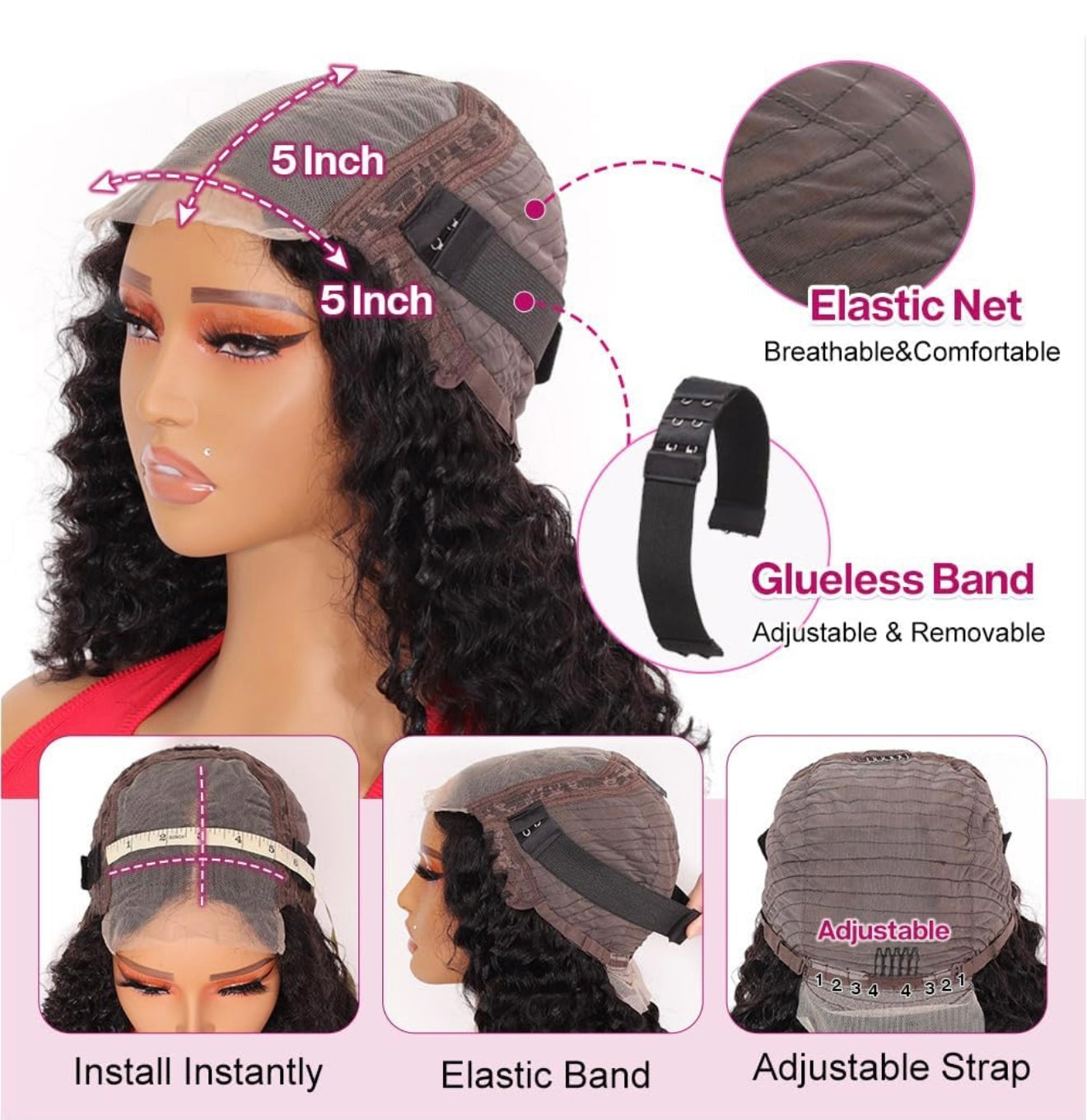 DANOUNOU Wigs Deep Wave Glueless 200% Density 100% Human