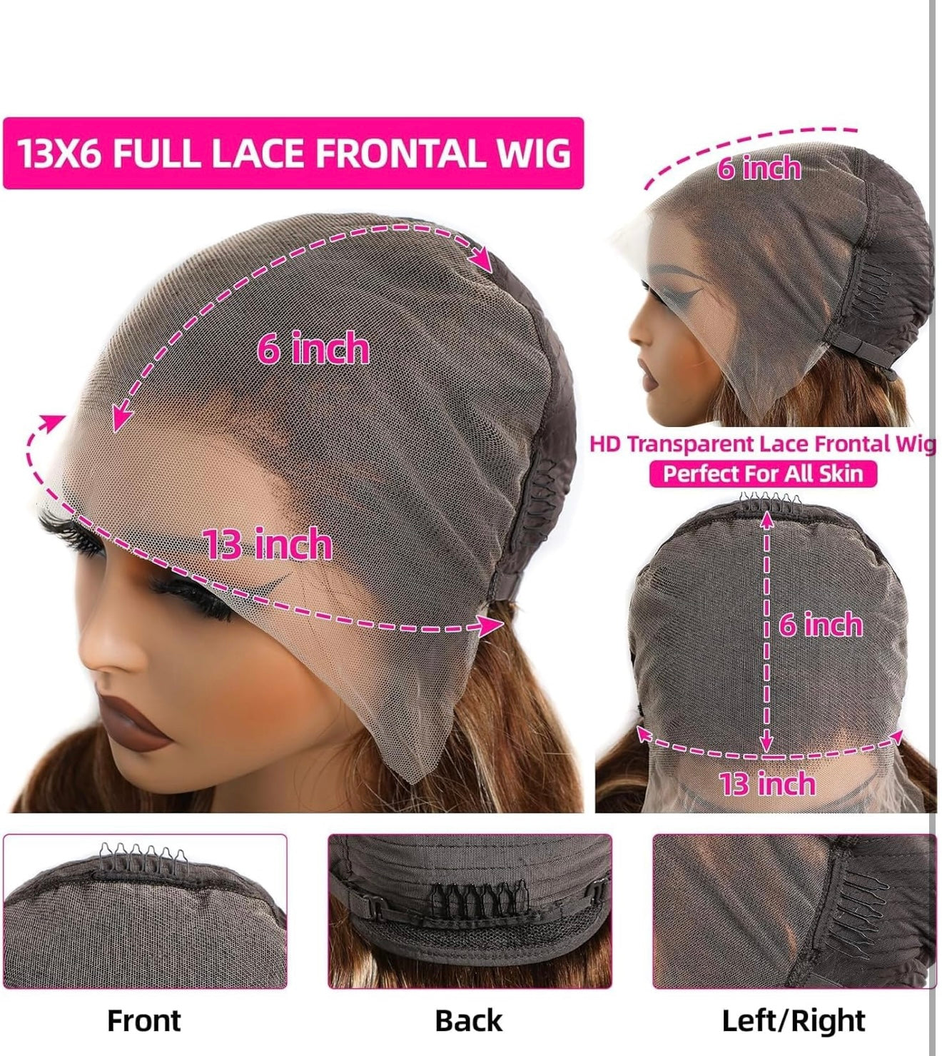 DANOUNOU Wigs Straight, 13*4 Lace Transparent , Highlight Color, 200% Density, 100% Hair Human