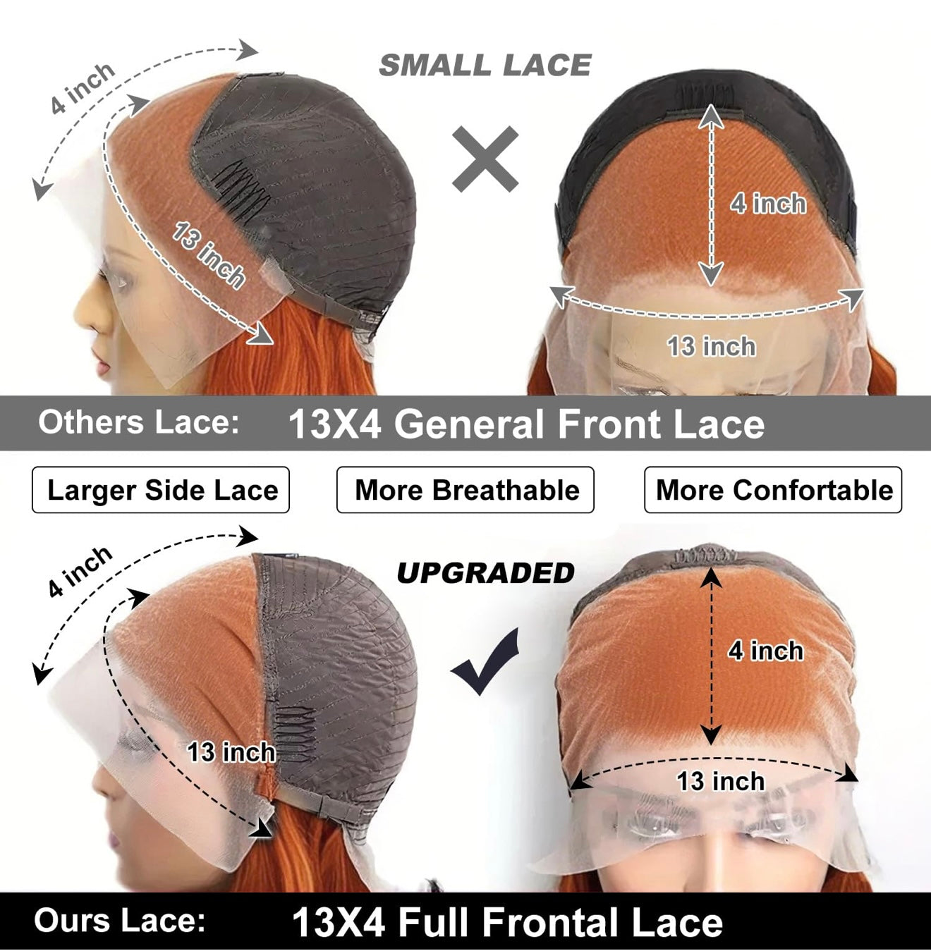 DANOUNOU Bob Straight, 13*4 Transparent Lace, Ginger color, 250% Density Premium Hair/ 100% Human