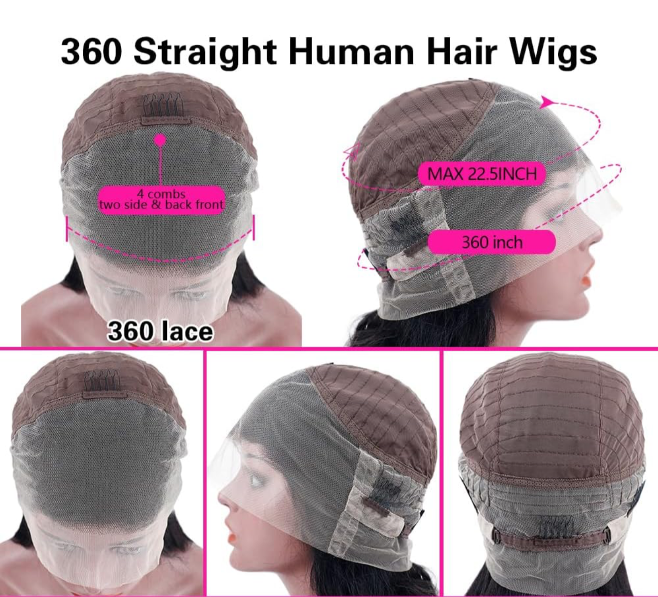 DANOUNOU Straight, 360 Lace Virgin Hair, 250% Density/ Premium Hair/ 100% Human Hair