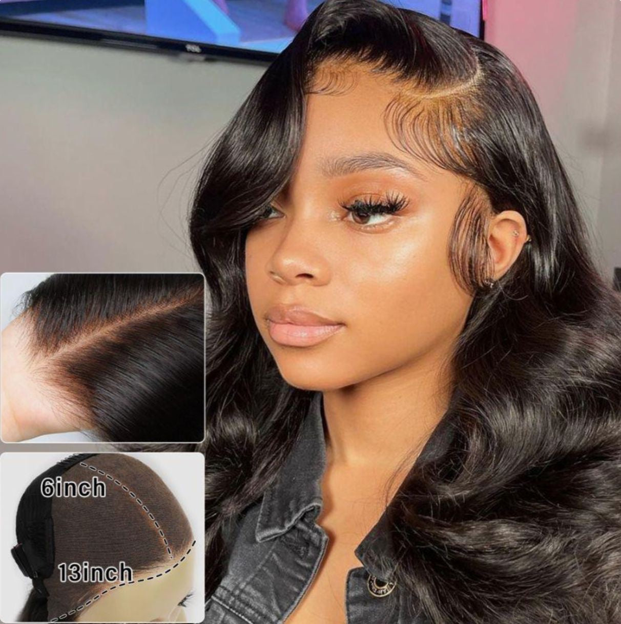 DANOUNOU Wigs Body Wave, 13*6 Lace Transparent, 250% Density/ Natural Color Premium Hair/ 100% Human Hair