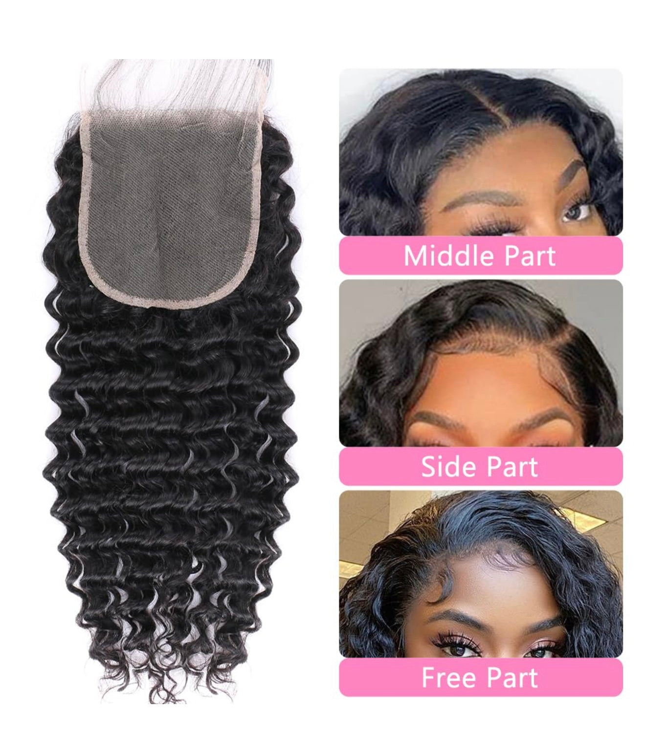 DANOUNOU 5*5 Lace Deep Wave Transparent Lace Closure 12A Virgin Human Hair/ Natural Color