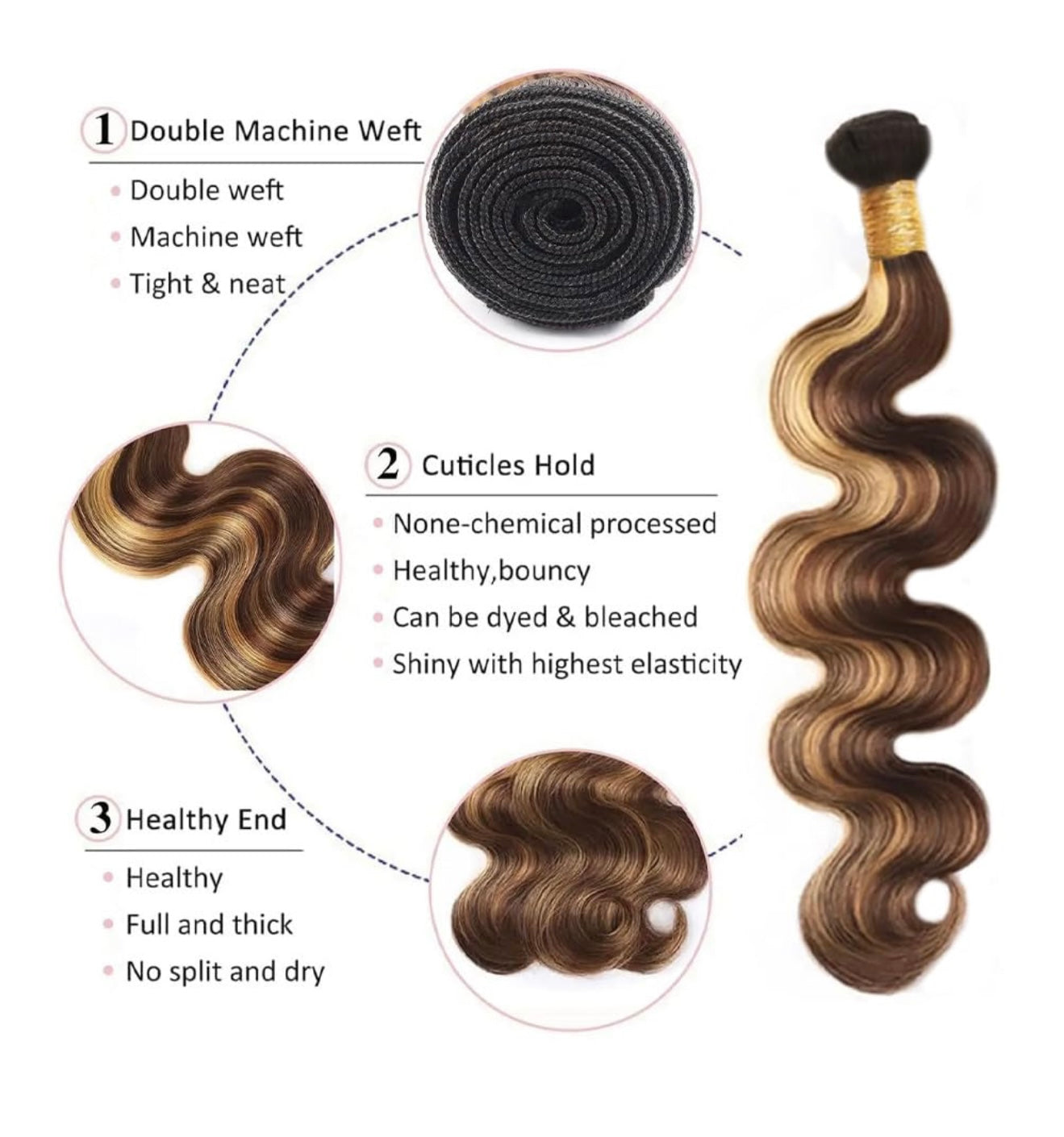 DANOUNOU Pure Body Wave Bundles, Color P4/27 Virgin Hair Super Double