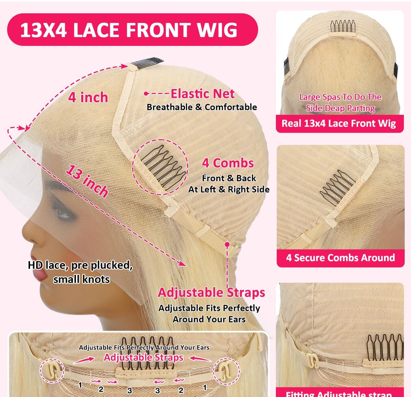 DANOUNOU Bob Straight 13*4 Transparent Lace, 613 Color, Virgin Hair, 250% Density/ 100% Human