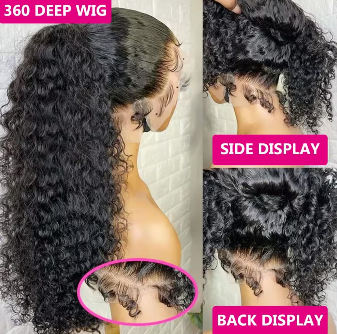 DANOUNOU Wigs Deep Wave 360 Lace, Virgin Hair, 250% Density/ 100% Human Hair