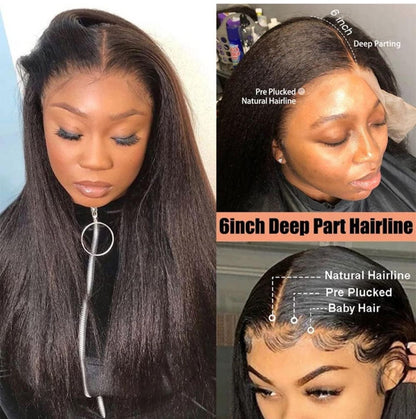 Danounou Wigs Kinky Straight 13*6 Lace Transparent, Human Hair 250% Density/ 100% Human