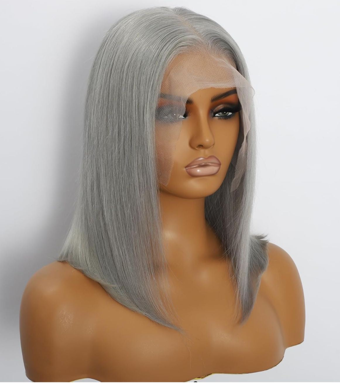 DANOUNOU Bob Straight, 13*6 Transparent Lace, Gray Color, 250% Density, Premium Hair/ 100% Human