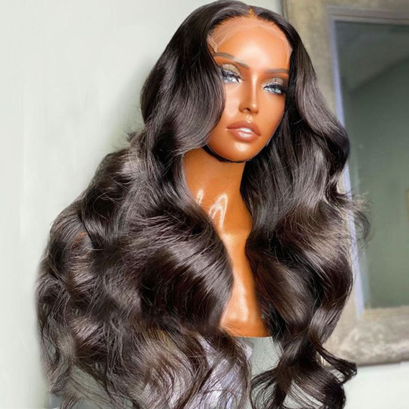 Glueless 5x5 Transparent lace Body Wave Wig 100% Human Hair