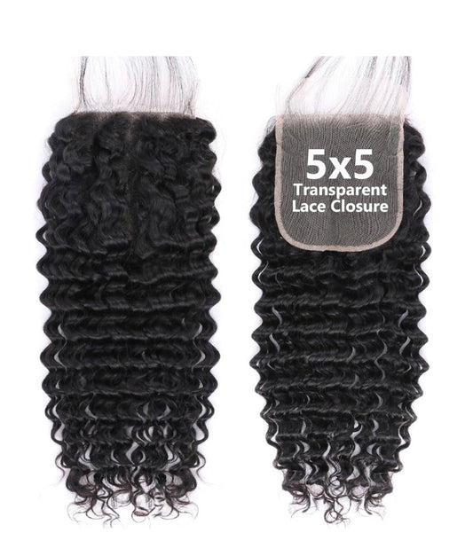 Danounou 5*5 Lace Deep Wave Transparent Lace Closure 12A Virgin Human Hair/ Natural Color