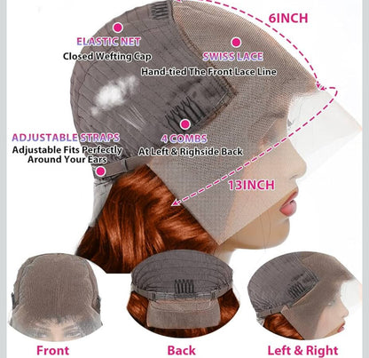 DANOUNOU Body Wave 13*6 Virgin Hair, Copper Brown, 250% Density/ 100% Human Hair