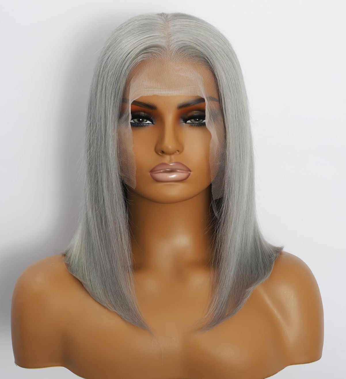 DANOUNOU Bob Straight, 13*6 Transparent Lace, Gray Color, 250% Density, Premium Hair/ 100% Human