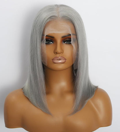 Danounou Bob Straight, 13*6 Transparent Lace, Gray Color, 250% Density, Premium Hair/ 100% Human