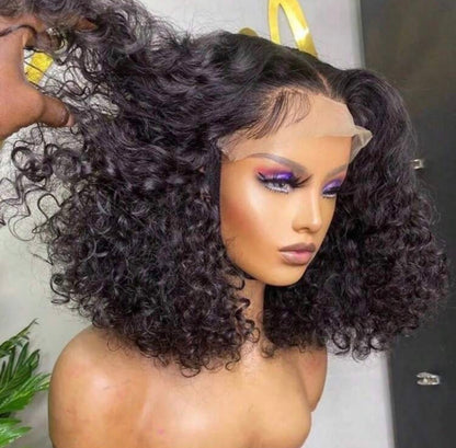 DANOUNOU Bob Wigs Deep Wave Curly 13*6 Lace Transparent 250% Density/ 100% Human Hair