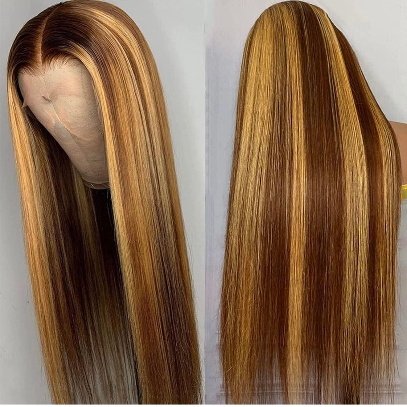 DANOUNOU Wigs Straight, 13*4 Lace Transparent , Highlight Color, 200% Density, 100% Hair Human