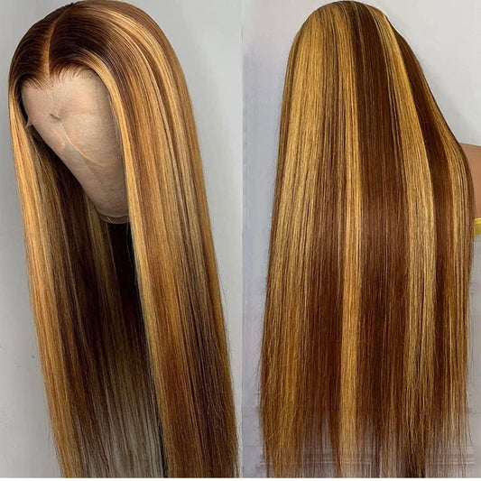 Danounou Wigs Straight, 13*4 Lace Transparent , Highlight Color, 200% Density, 100% Hair Human