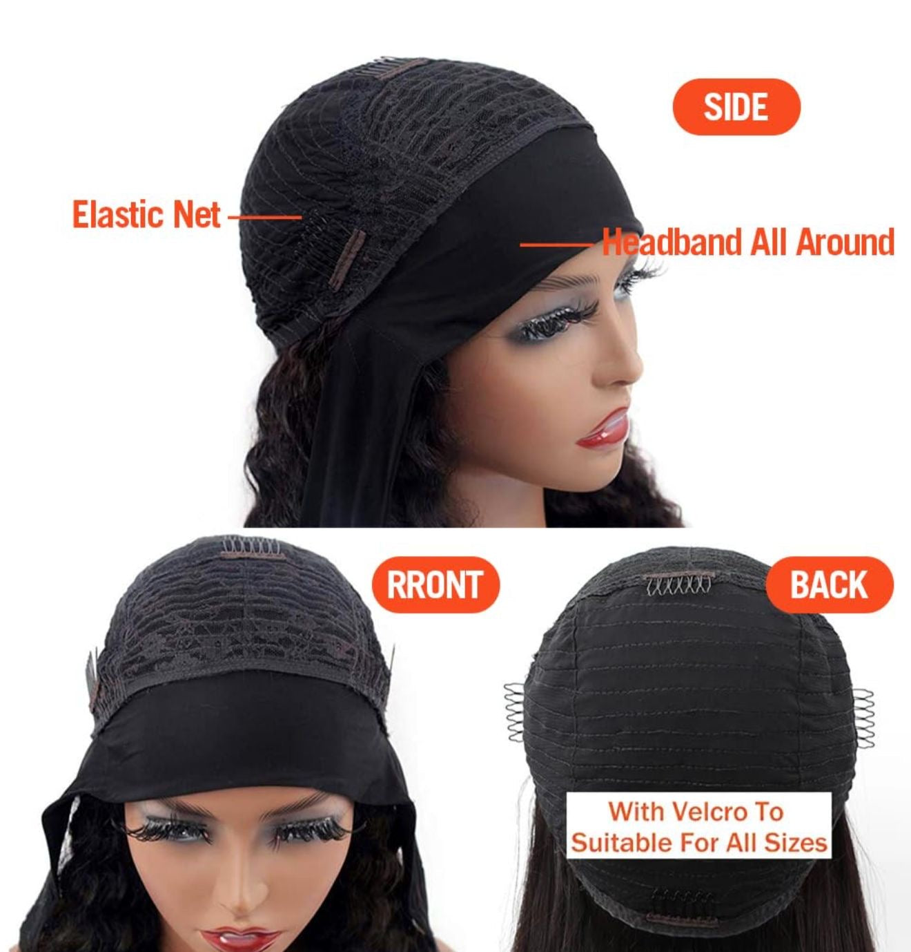 DANOUNOU Headband Wigs Human Hair Curly 250% Density/ Natural Color Wigs Gleuless