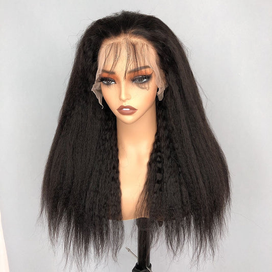 Danounou Wigs Kinky Straight 13*6 Lace Transparent, Human Hair 250% Density/ 100% Human