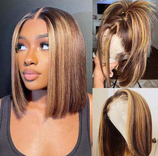 Danounou Bob Straight, 13*6 Transparent Lace, Highlight Color, 250% Density, Premium Hair/ 100% Human