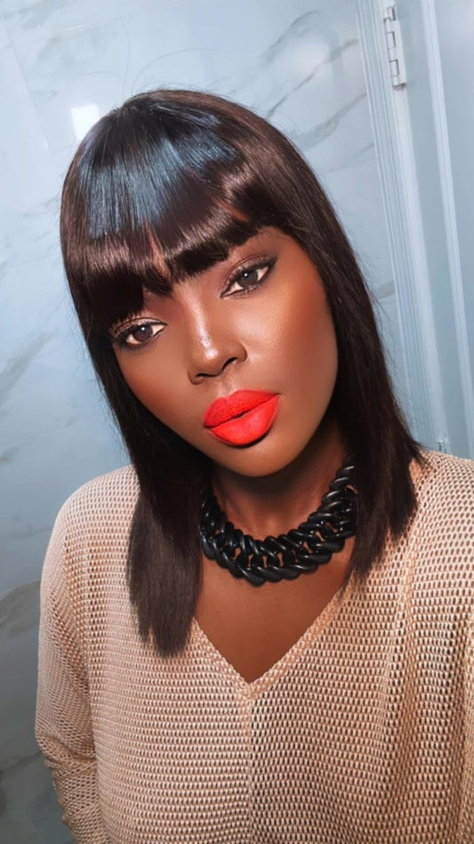 Danounou Bob Wig Human Hair Gleuless Bob Wig with Bangs Human Hair Straight 3*1 Transparent Lace Closure Bob Wig Natural Color