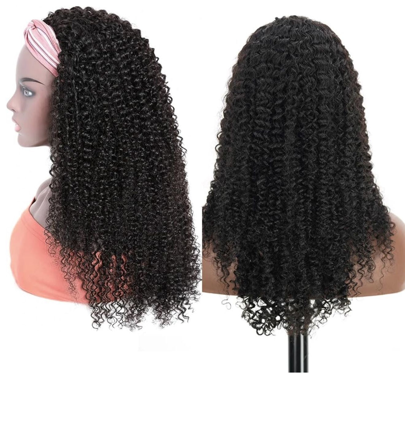 DANOUNOU Headband Wigs Human Hair Curly 250% Density/ Natural Color Wigs Gleuless