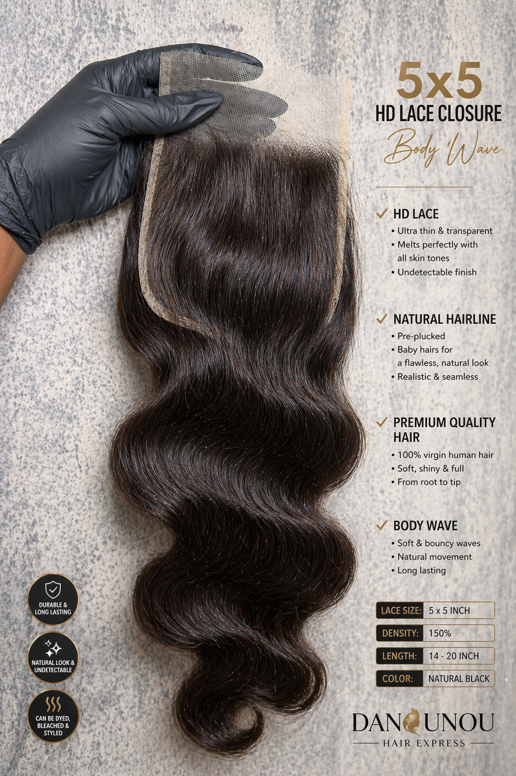 DANOUNOU Raw Body Wave HD Lace Closure | 100% Human Hair