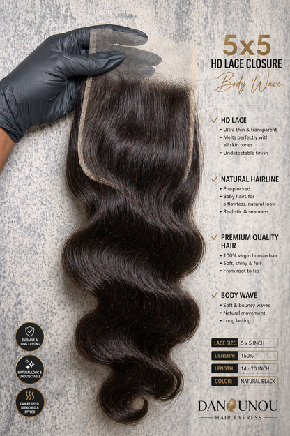 DANOUNOU Raw Body Wave HD Lace Closure | 100% Human Hair
