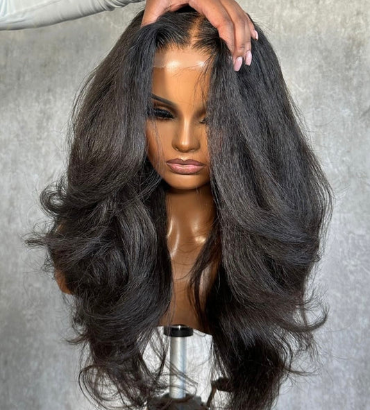 Danounou Wigs Kinky Straight 13*6 Lace Transparent, Human Hair 250% Density/ 100% Human
