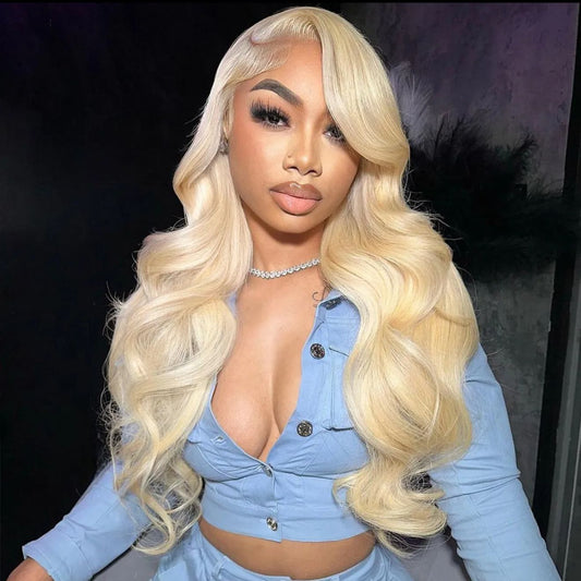613 Blonde Body Wave Human Hair Lace Front Wigs 250% Density